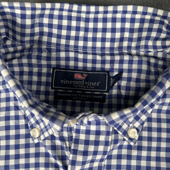 Vineyard Vines Shirt Mens Large Blue White Gingham Classic Fit Tucker Nylon - Picture 4 of 14